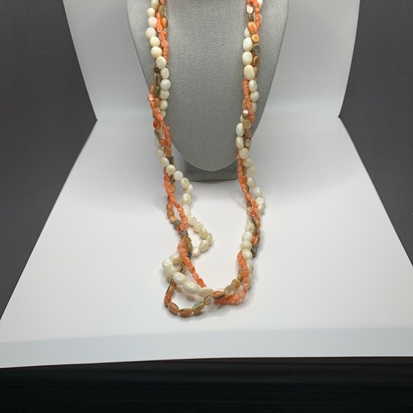 ♥️SALE! 3for$15 Vintage Twisted Triple-Strand Necklace Orange Cream 26” - Picture 1 of 5